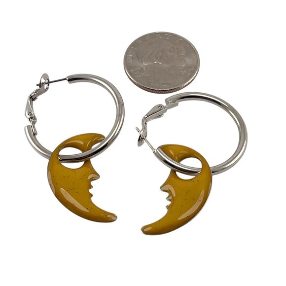 Mystical Moon Glow Hoop Earrings With Yellow Crescent Charms - Picture 6 of 7